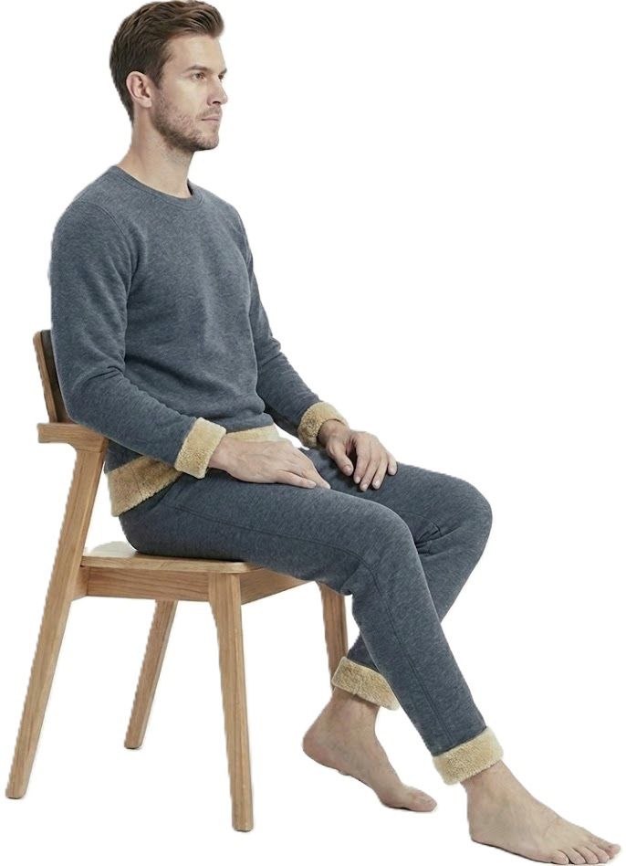 AlexVyan M Size Grey Men's Fleece Thermal Set (Top & Bottom), Round Neck -Full Sleeves Men Top - Pyjama Set Thermal-picture-47
