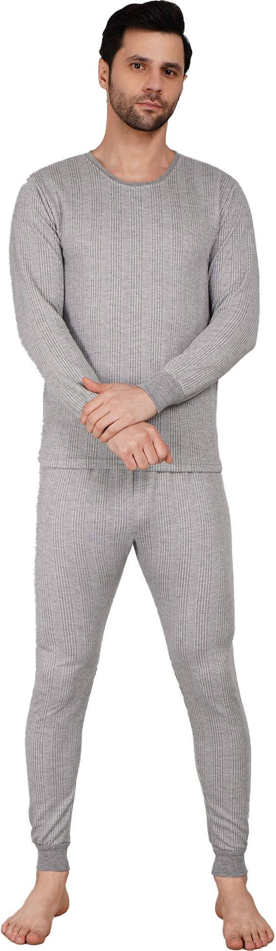 JILIKE Ribbed Full Sleeve Thermal Top & Bottom | Winter Innerwear for Extreme Cold Men Top - Pyjama Set Thermal-image-3