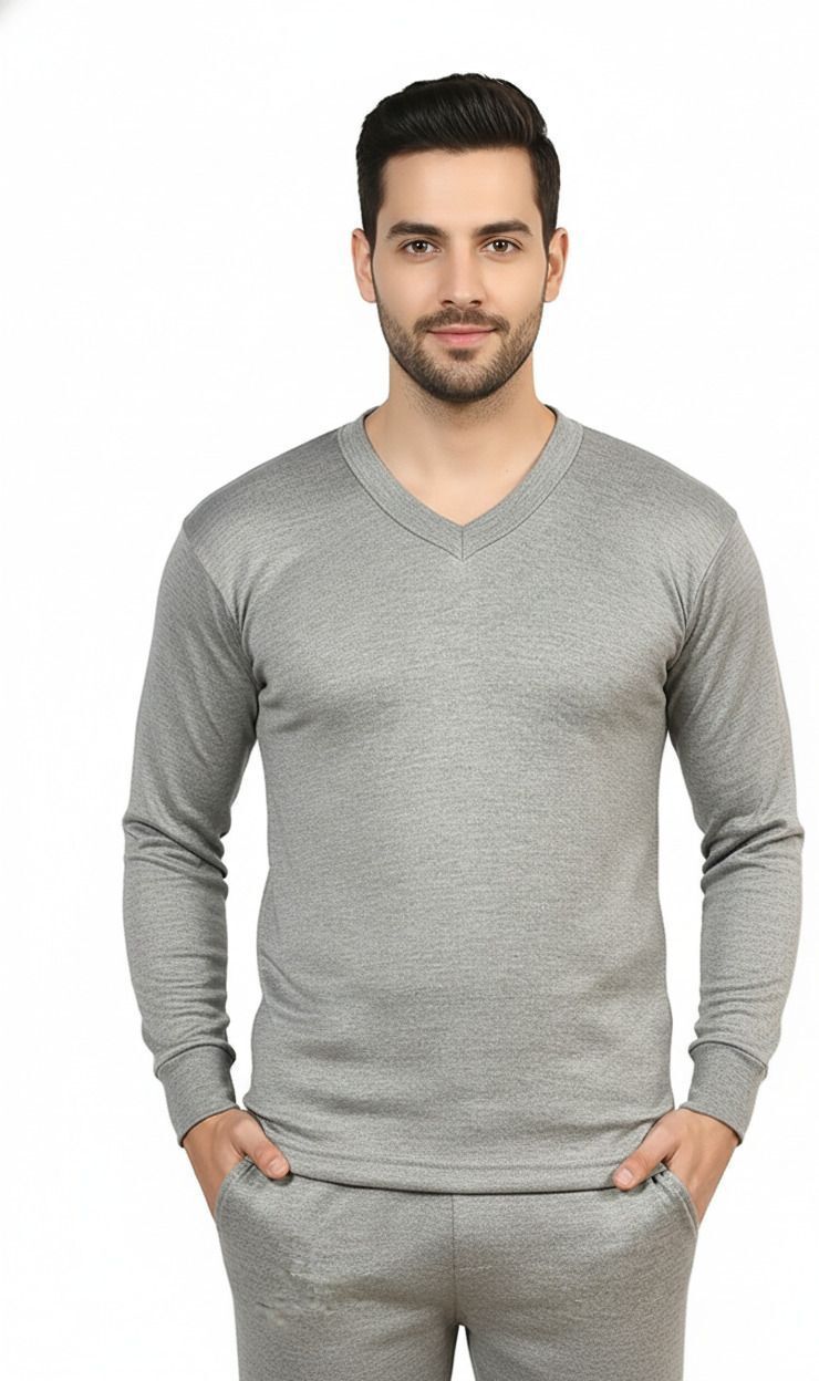 J.S. OSWAL Men V-Neck Grey Thermal Men Top Thermal