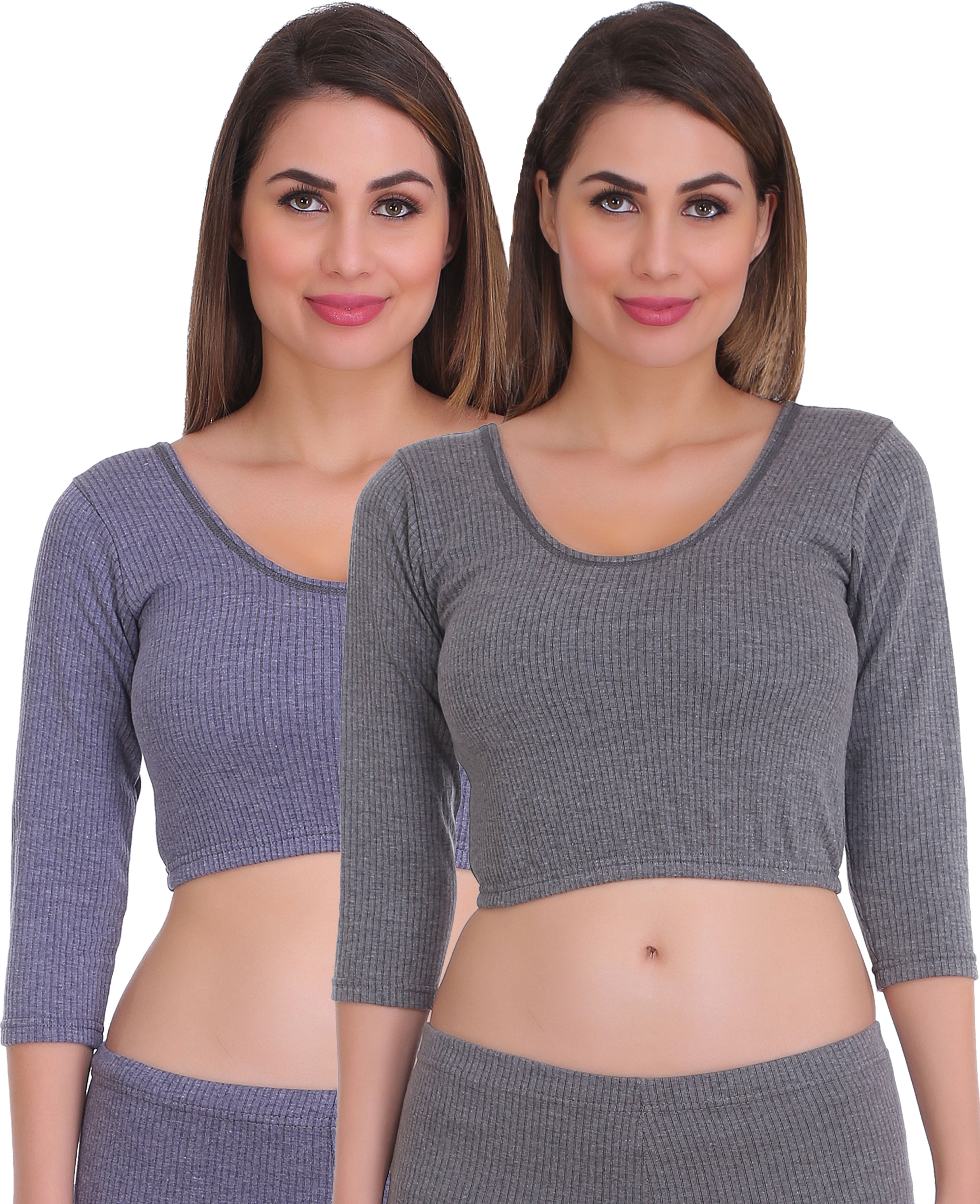 Selfcare Selfcare Pack 2 Womens Solid 3/4 Sleeve Thermal Crop Tops-SW0811 Women Top Thermal-image-3