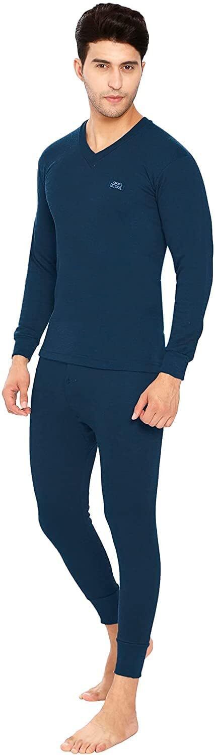LUX COTT'S WOOL Men's Cotton Thermal Set | Top & Bottom Body Warmer | V-Neck Winterwear Men Top - Pyjama Set Thermal-picture-21