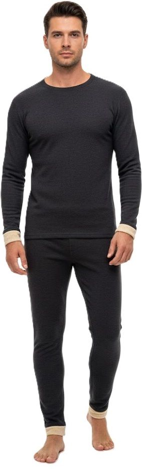 AlexVyan M Size Black Men's Fleece Thermal Set (Top & Bottom), Round Neck -Full Sleeves Men Top - Pyjama Set Thermal-picture-26