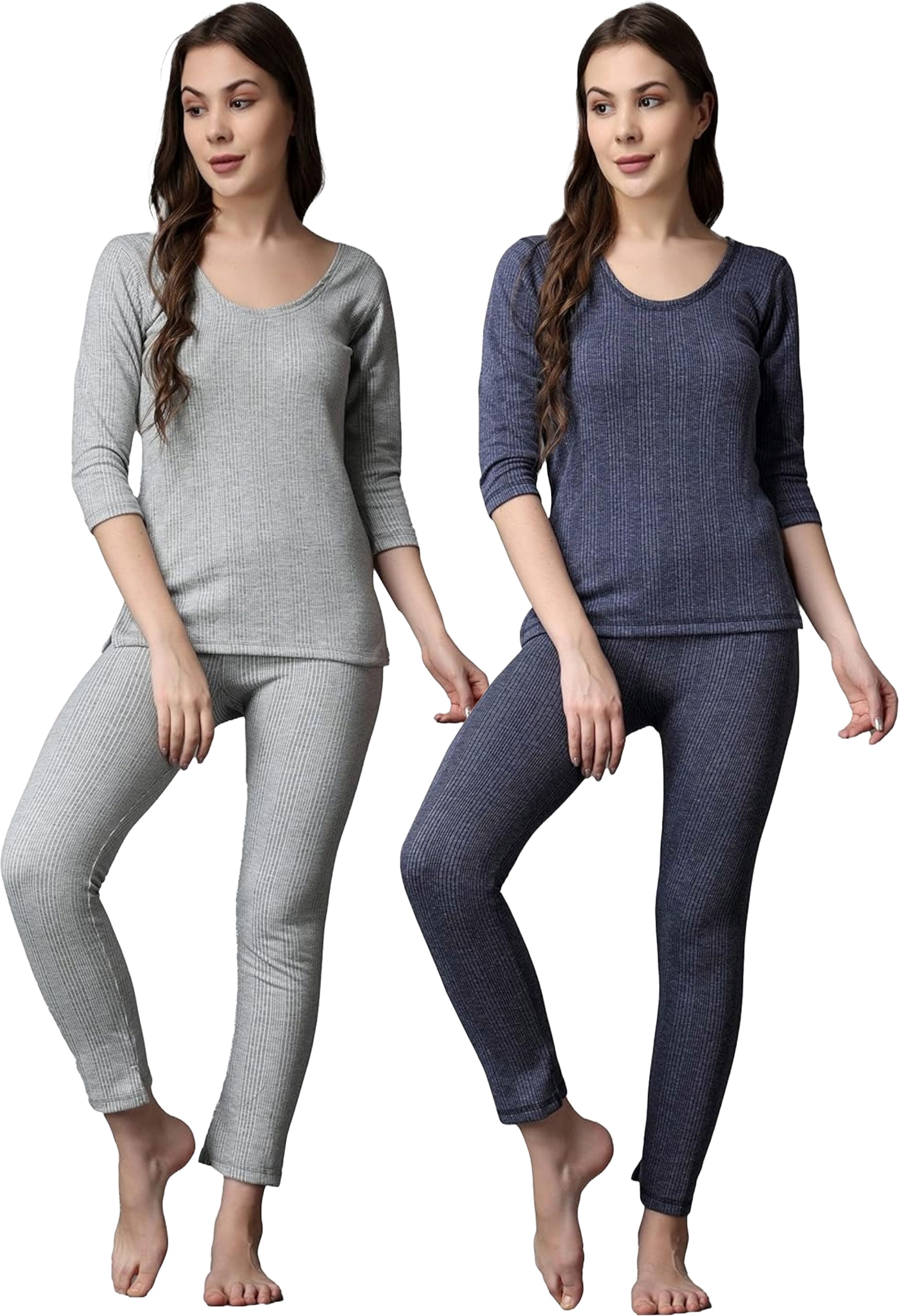 RAVIA RAVIA Women Soft & Warm Polycotton 3/4 Slevee Thermal Top And Pyjama Set- RA0040 Women Top - Pyjama Set Thermal-image-1