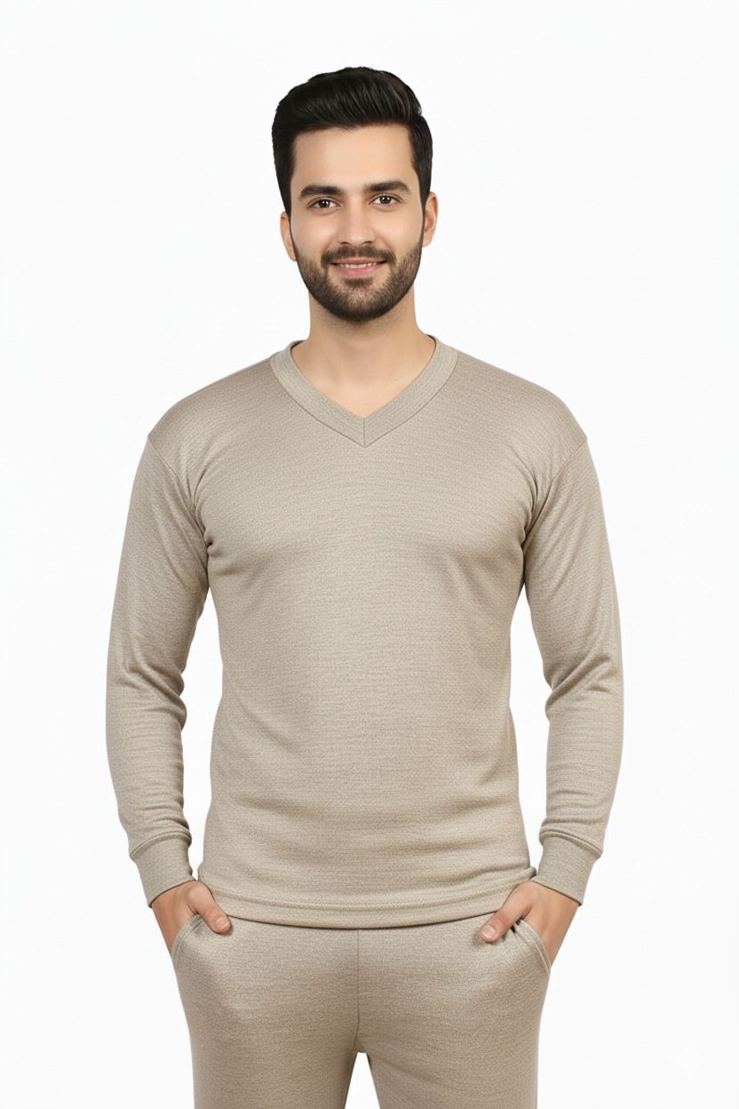 J.S. OSWAL Men V-Neck Light Brown Thermal Men Top Thermal-picture-28