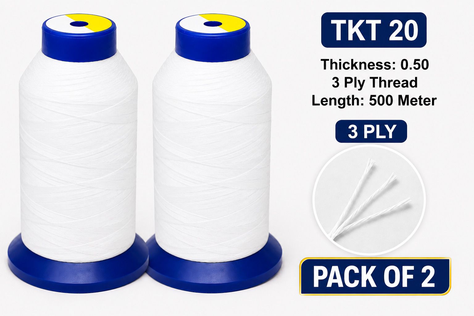 zoohi Pack of 2, Bright Polyster, Nylon Yarn, 3 Ply, 1300 Yard, 1000 Meter, White Thread-picture-16