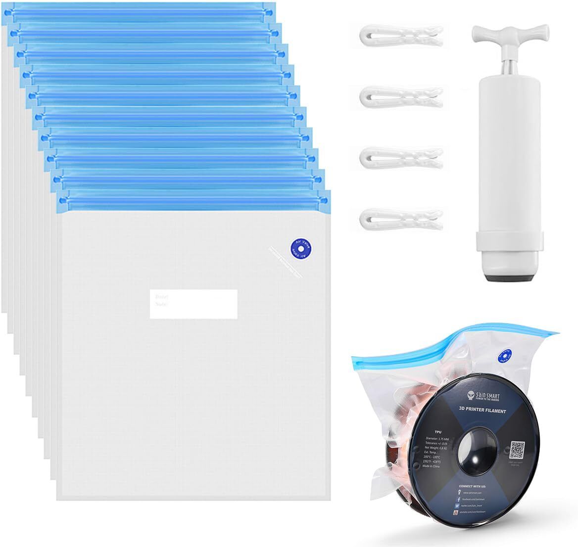 3D Printer Filament Storage Bags with Hand Pump Fitting Connector