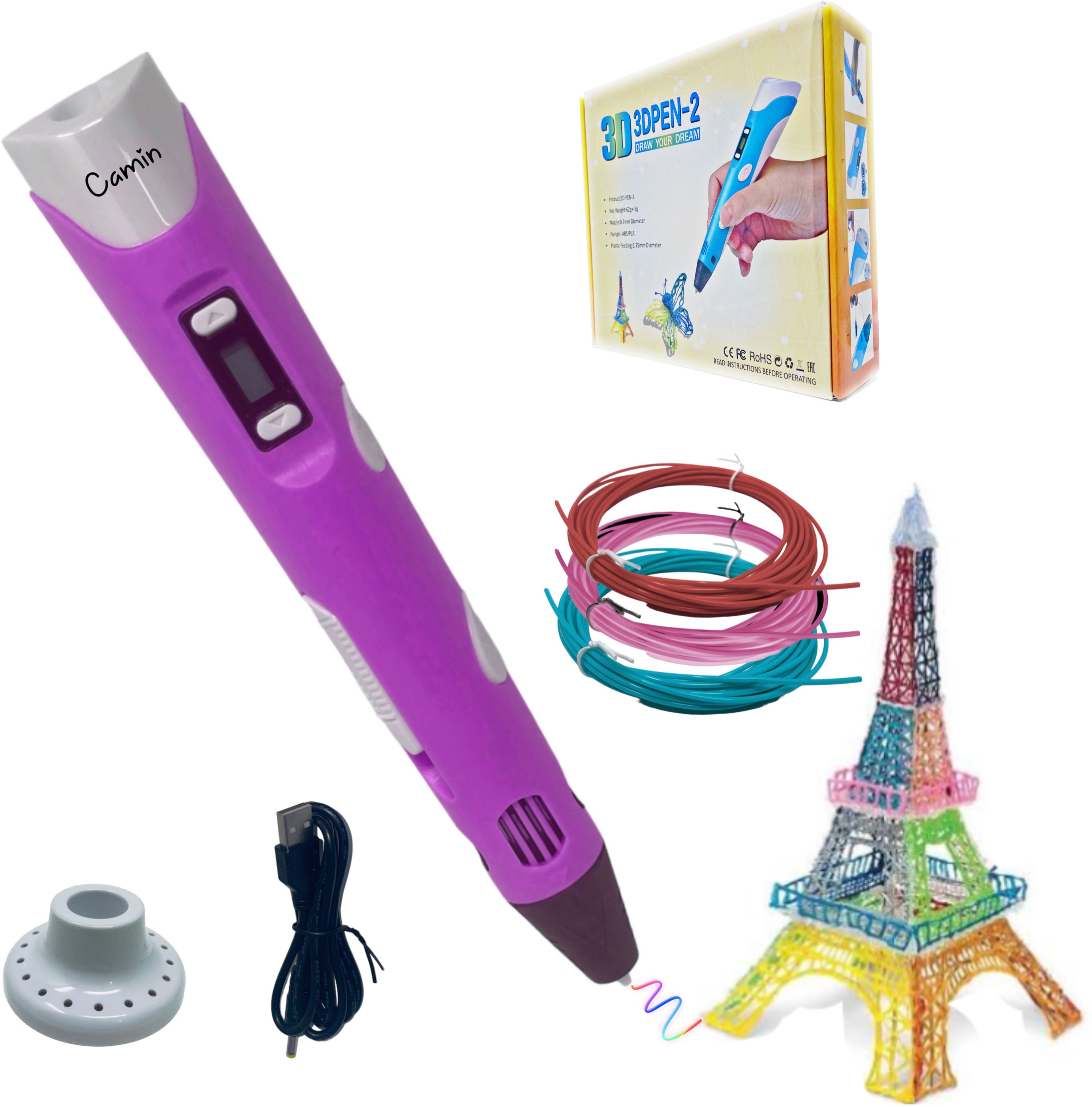 3D Pen| 3D Pen with USB Cable| 3D Pen for Kids (3 Color PLA Filament) Pink 3D Printer Pen-image-48