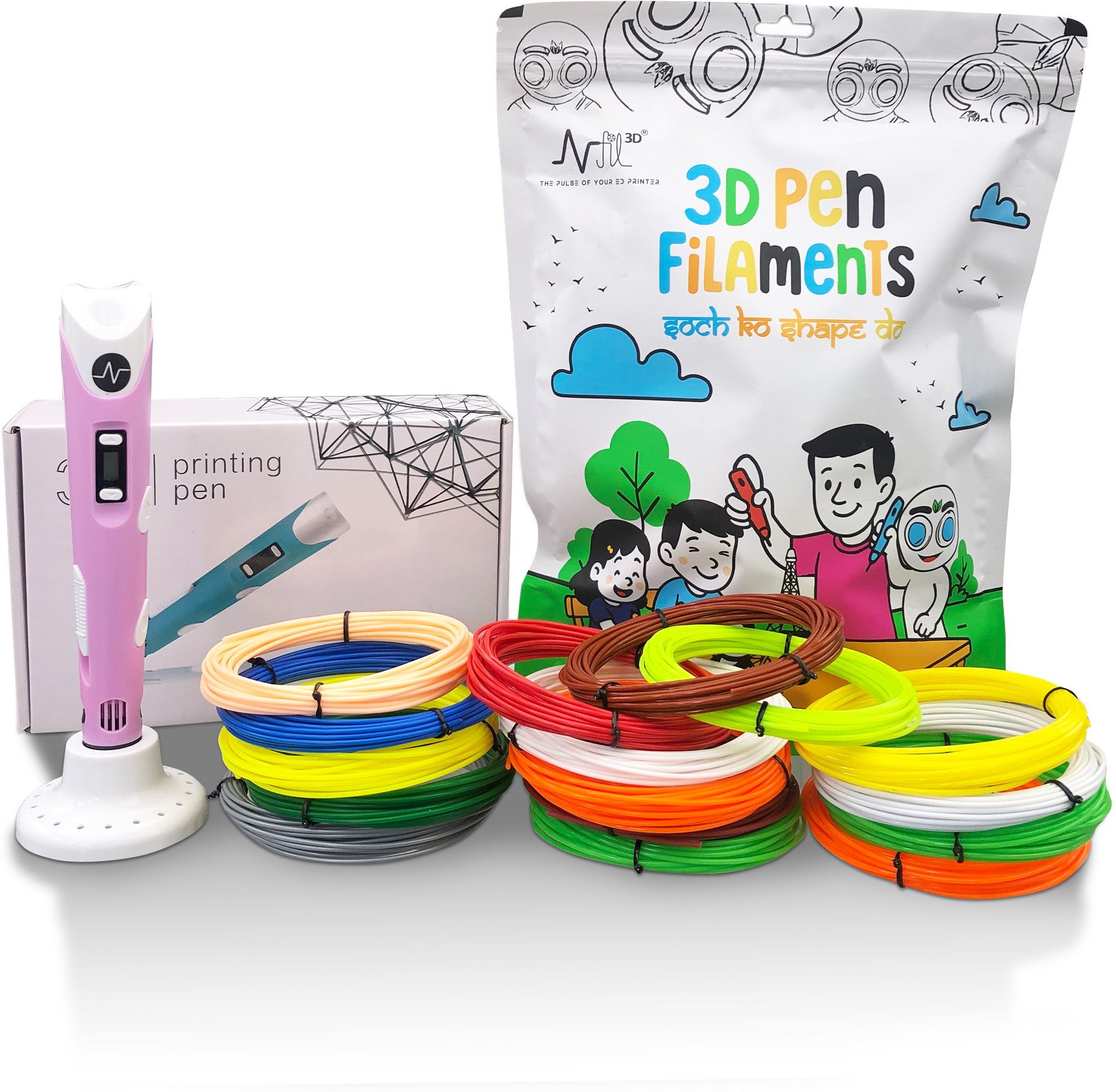 nfil3d 3D Pen Kit for Kids with 3 + 6 Filaments, Stand & USB Cable (Pink) 3D Printer Pen-picture-13