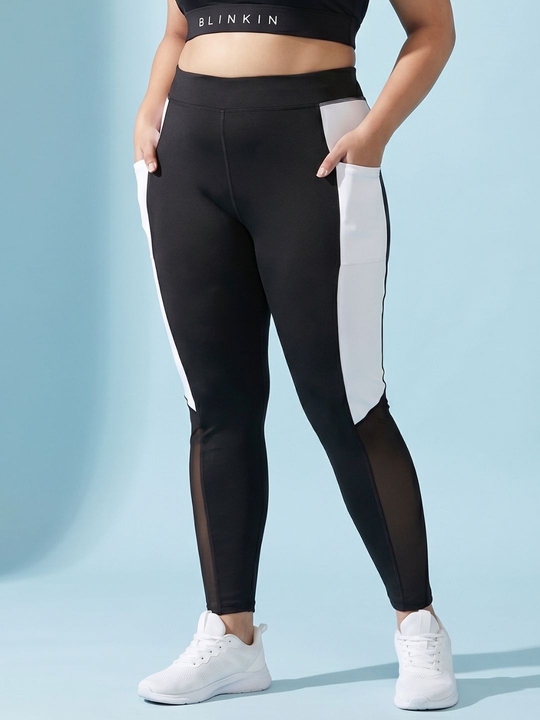 blinkin Color Block Women Black, White Tights-picture-19