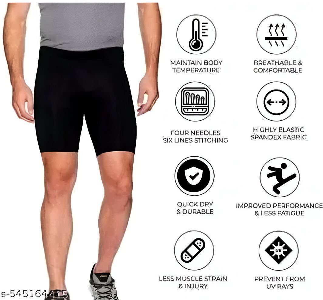 bts sports m Solid Men Black Tights-picture-25