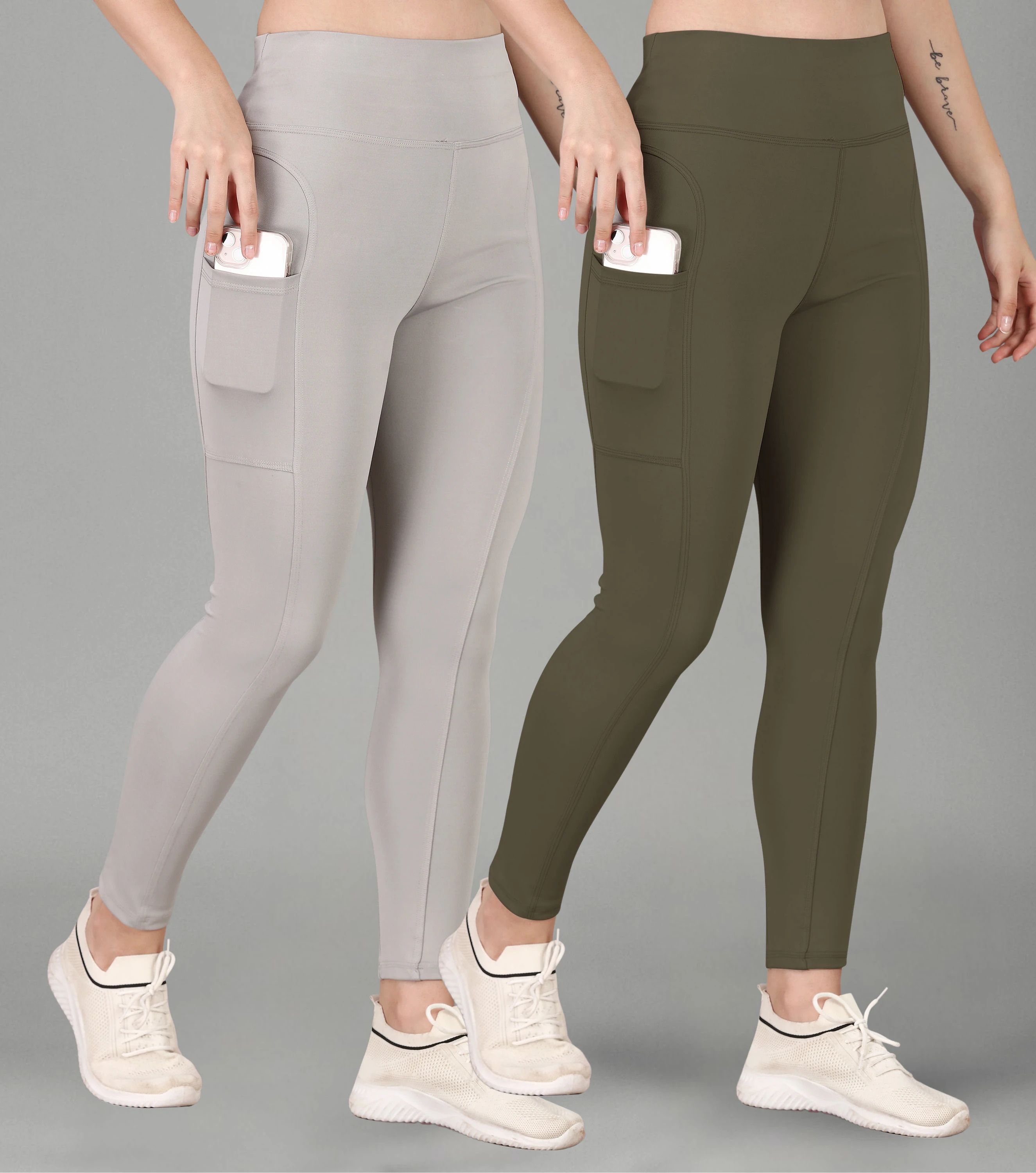 poojaran Solid Women Grey, Green Tights-picture-15