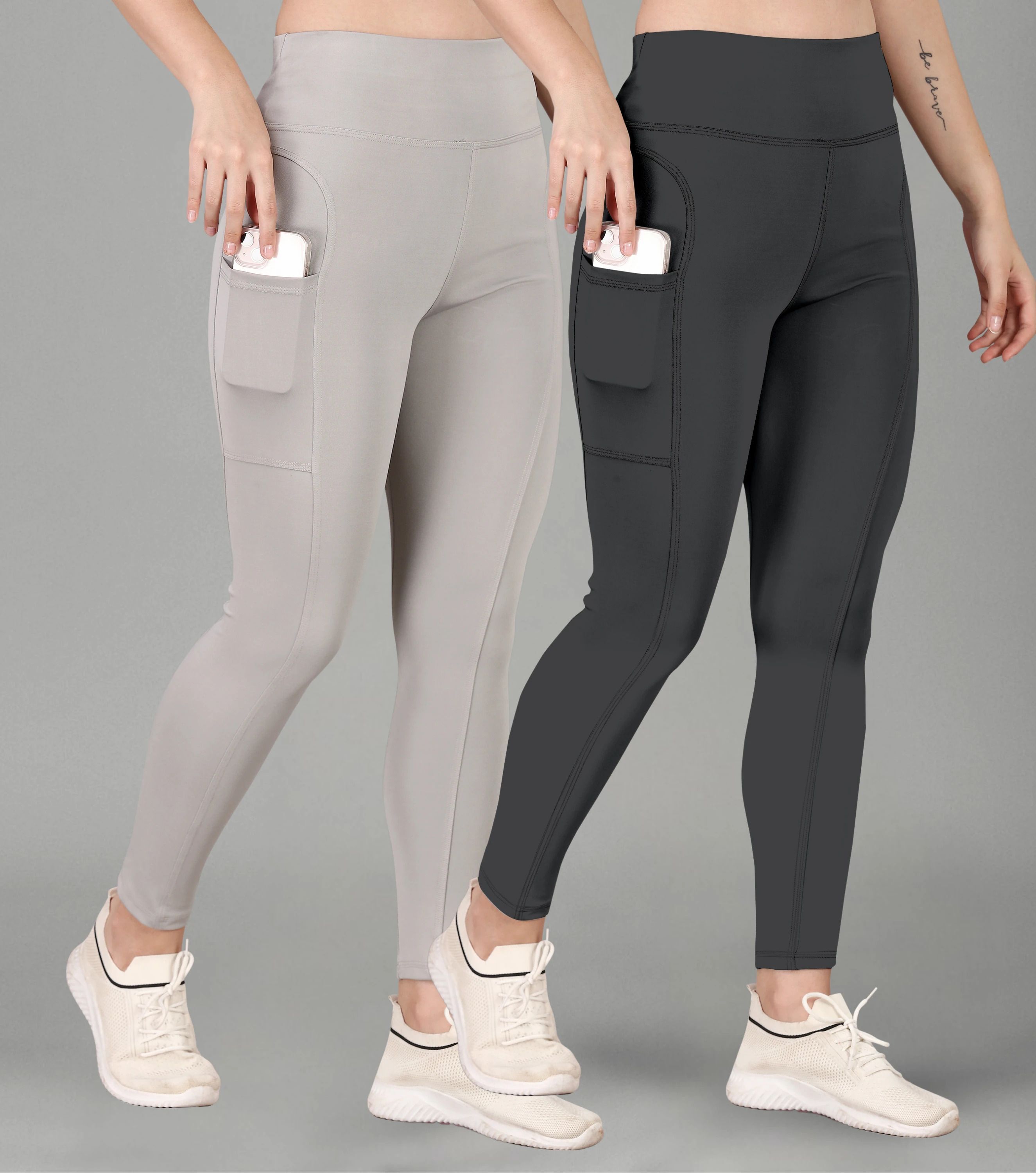 poojaran Solid Women Grey, Grey Tights-picture-14