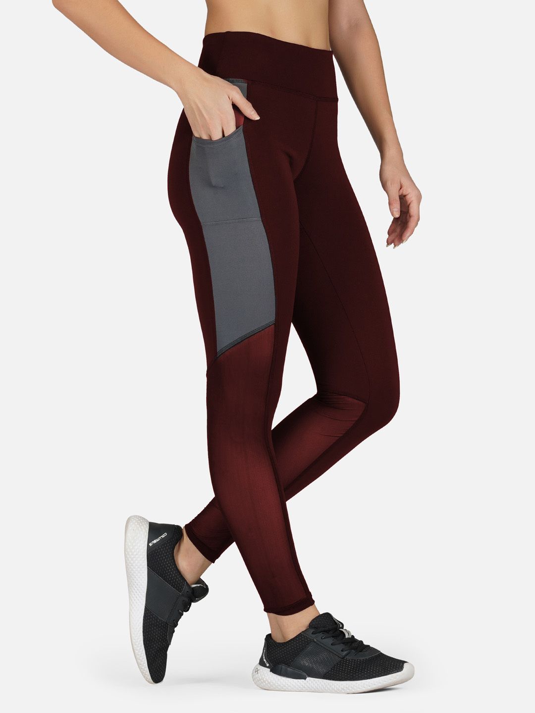 Color Block Women Maroon Tights-image-36