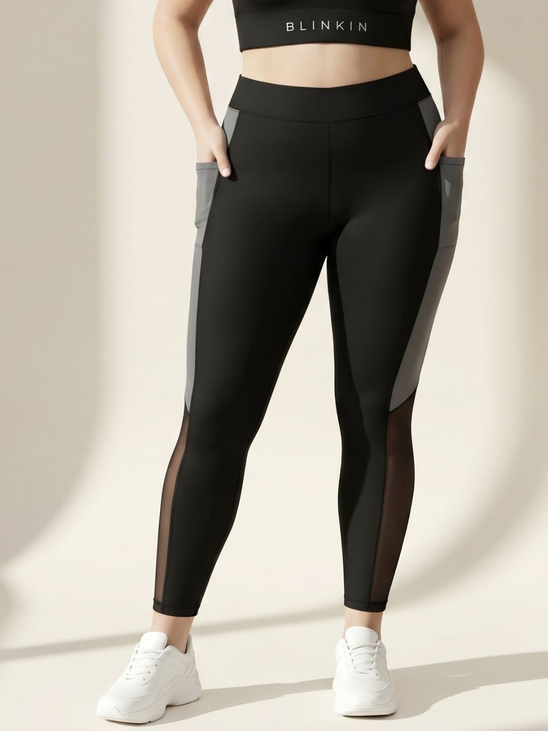 blinkin Color Block Women Black, Grey Tights-picture-28