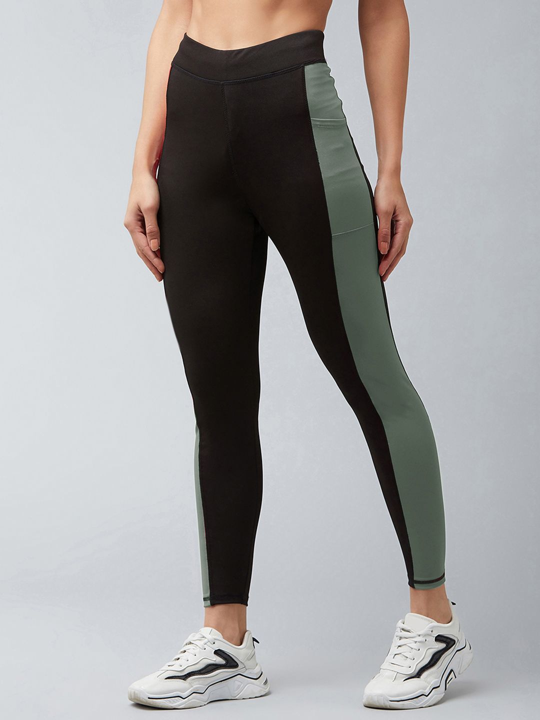 Color Block Women Black, Dark Green Tights-image-31