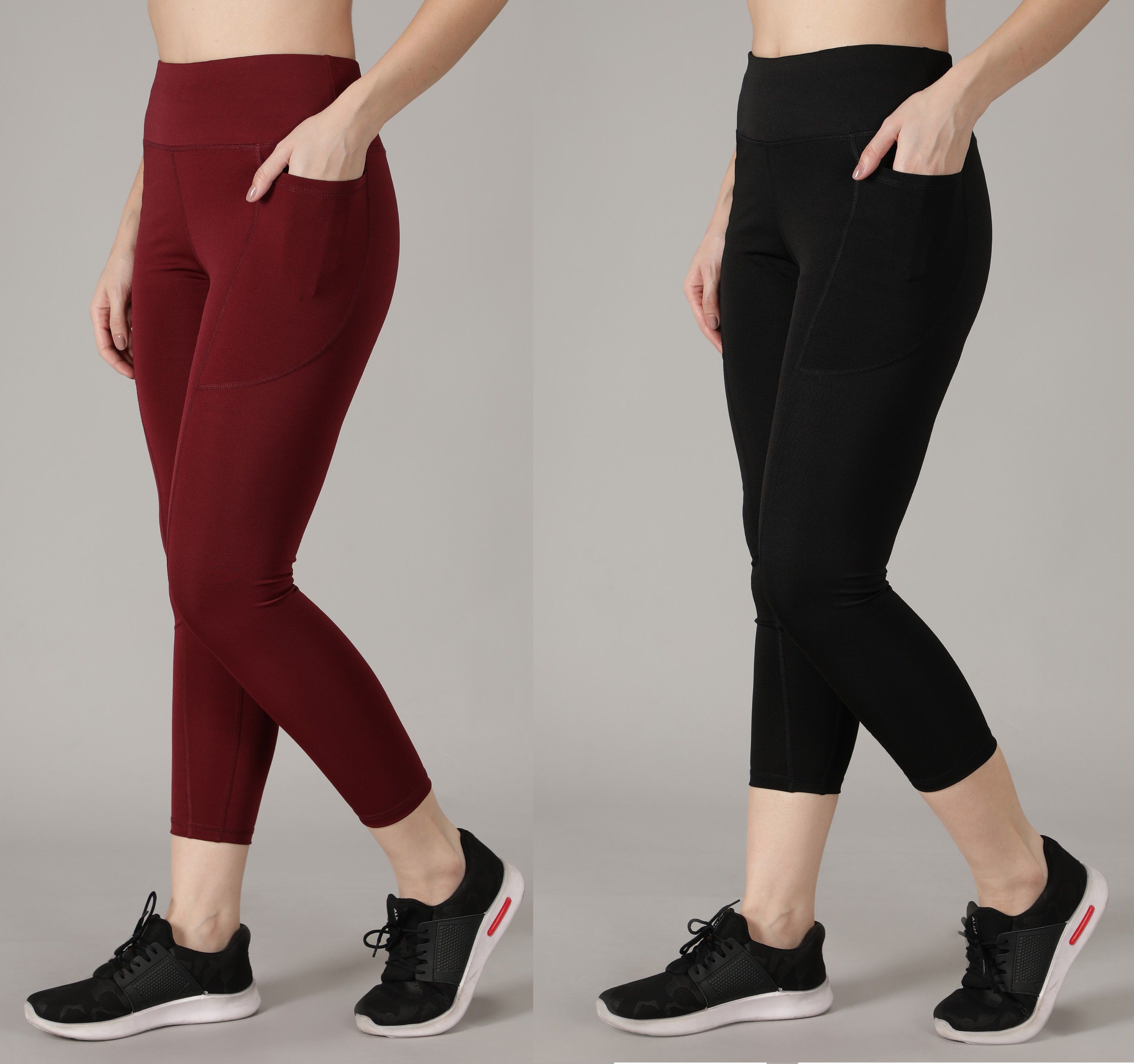 madact Solid Women Maroon, Black Tights-picture-12
