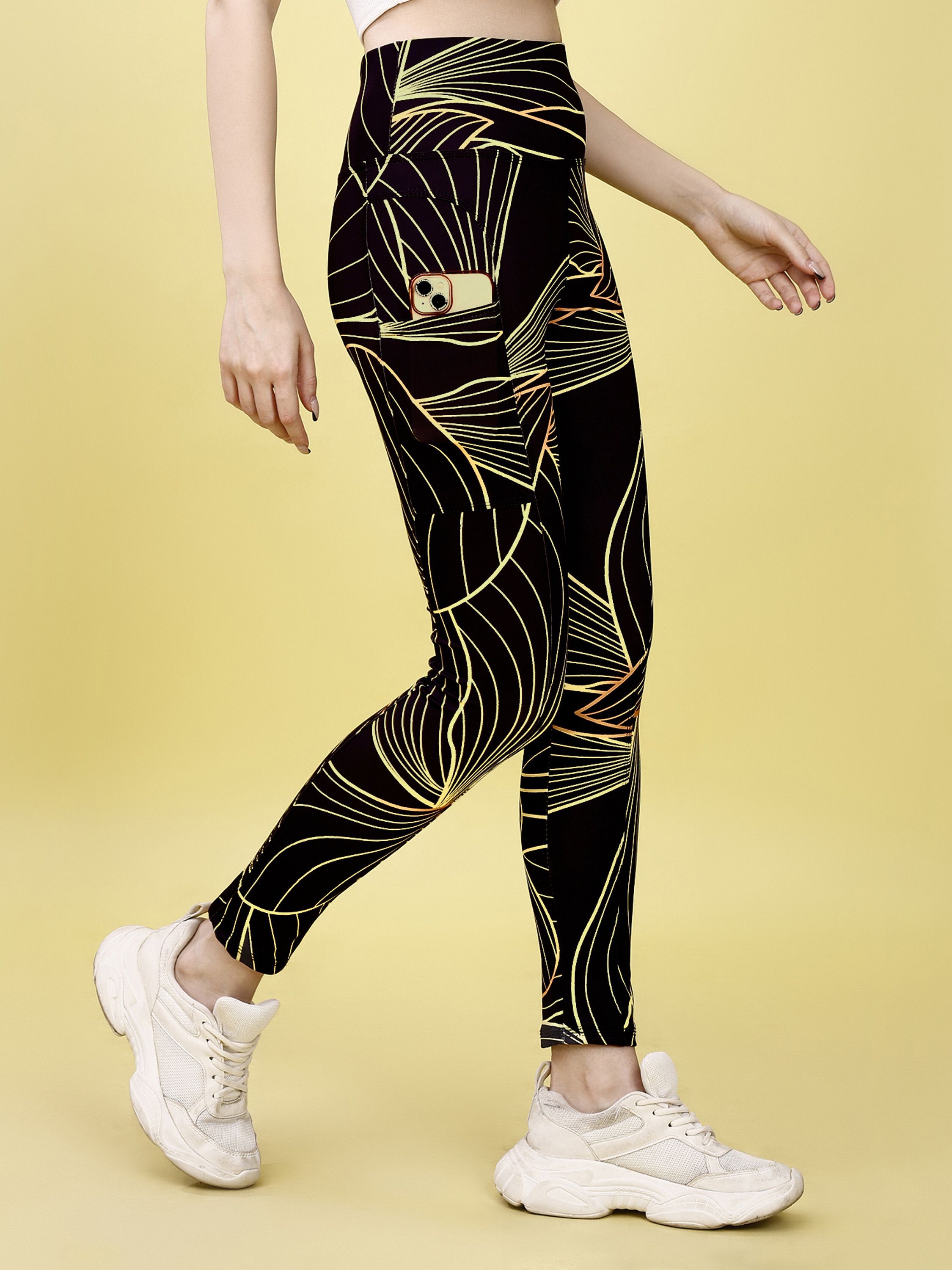 poojaran Printed Women Black, Yellow Tights-picture-27