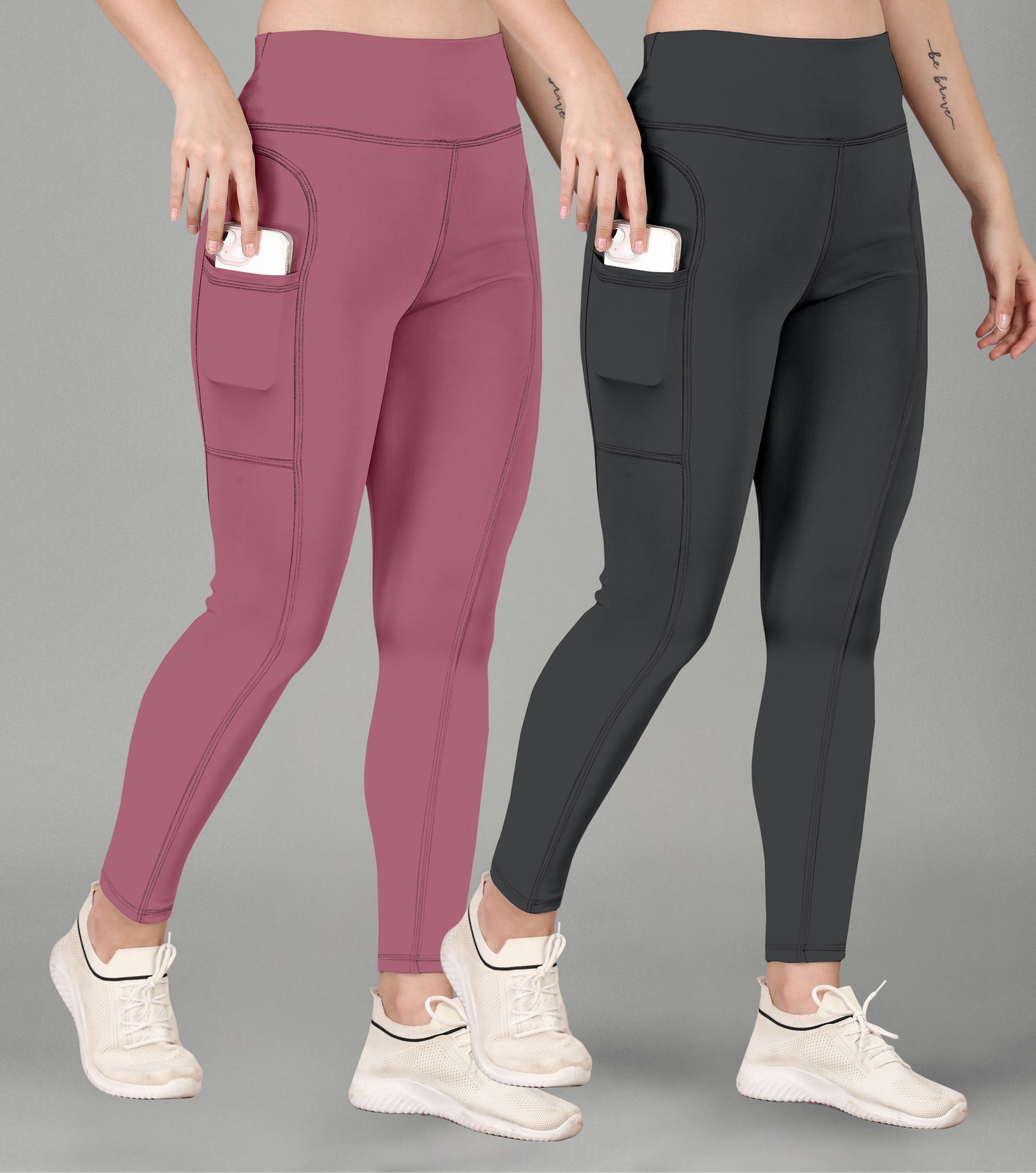 poojaran Solid Women Pink, Grey Tights-picture-10