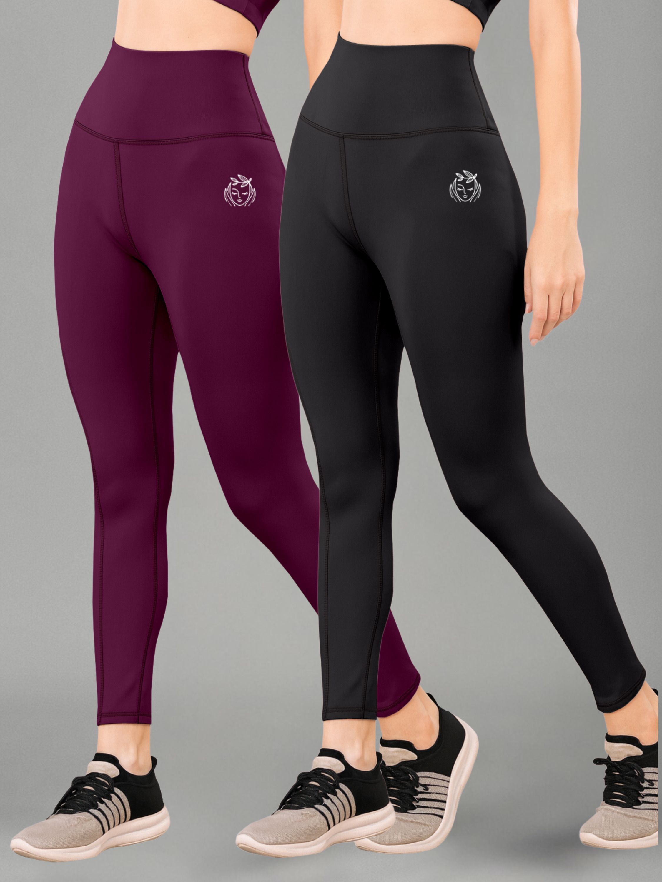 poojaran Pack of 2 Women Solid Black, Purple Track Pants-picture-19