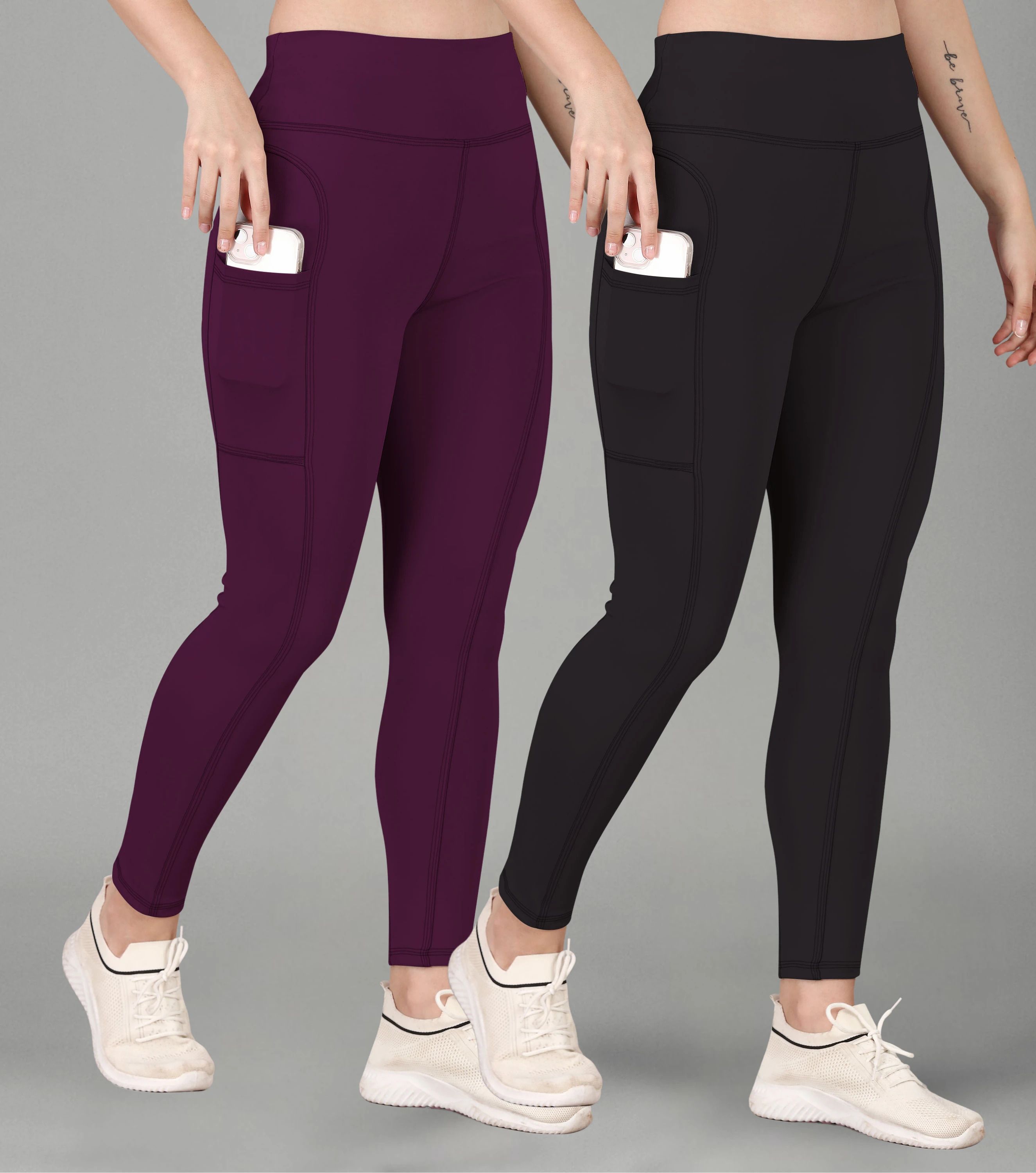 poojaran Solid Women Purple, Black Tights-picture-30