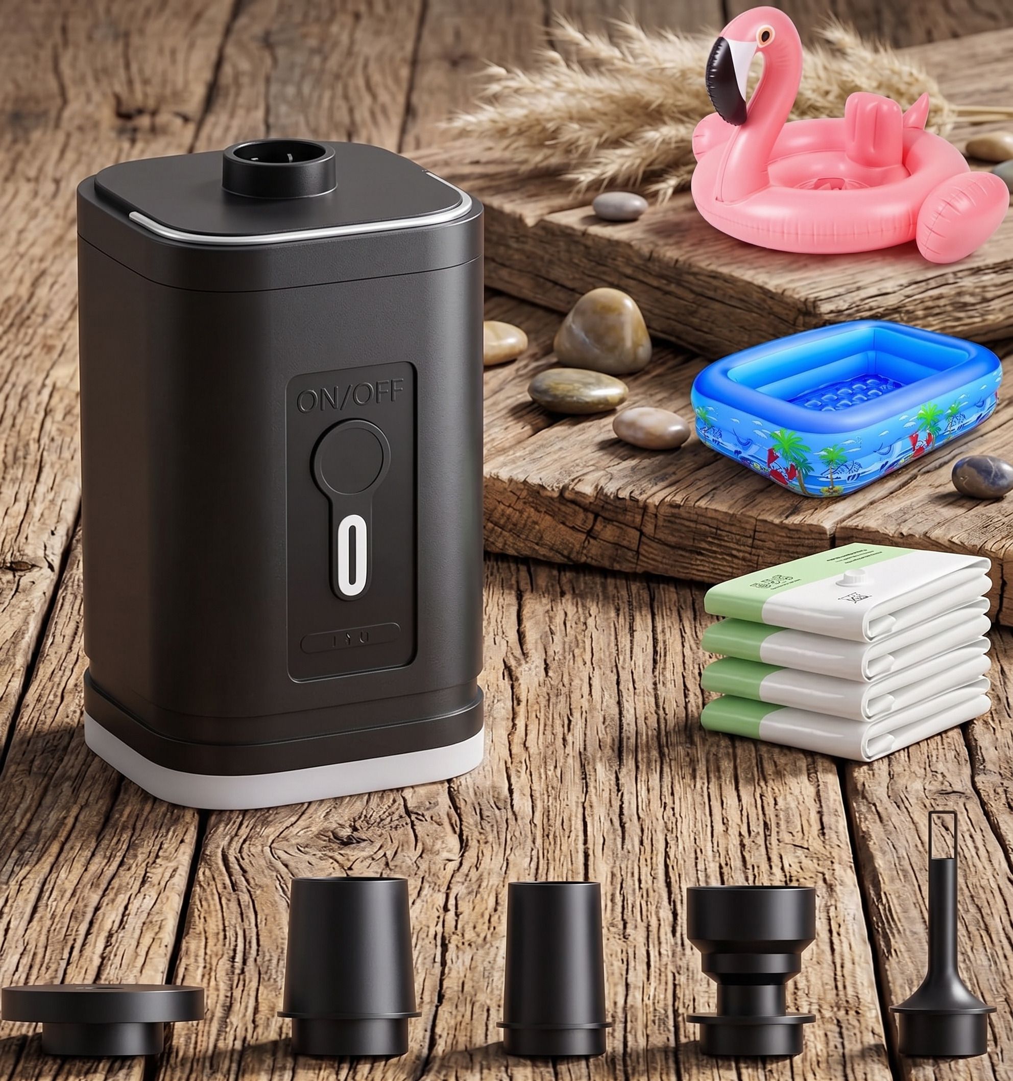 nihiti Rechargeable Mini Air Pump with 5 Nozzles | Inflator & Deflator Pump Float Pump-picture-7