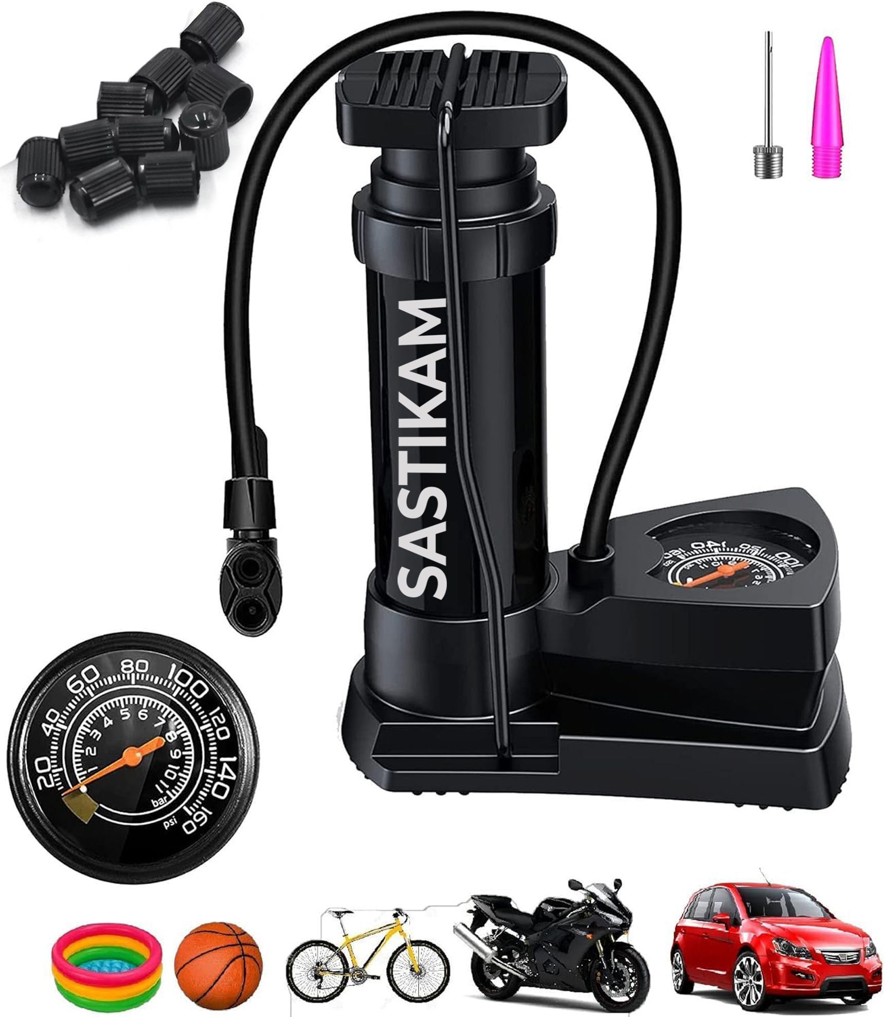 Pressure Foot Air Pump Car & Bike-96 250 psi Tyre Air Pump for Car & Bike-image-24