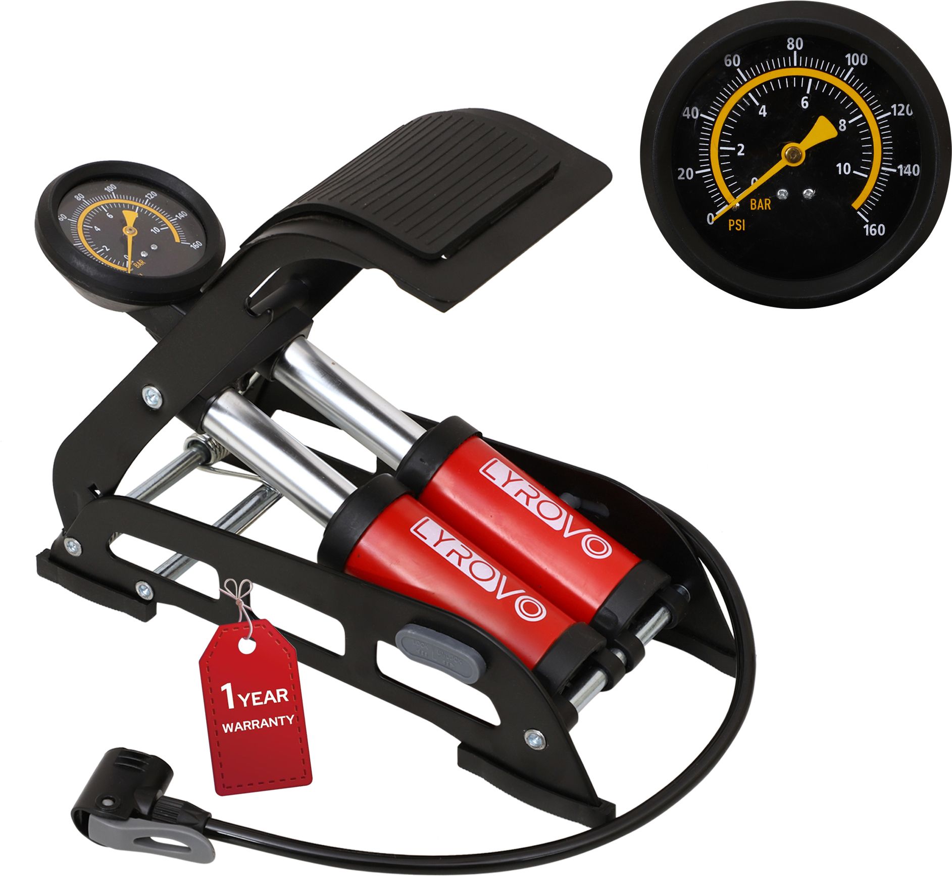 160 PSI Double Cylinder Foot Pump 160 psi Tyre Air Pump for Car & Bike-image-34