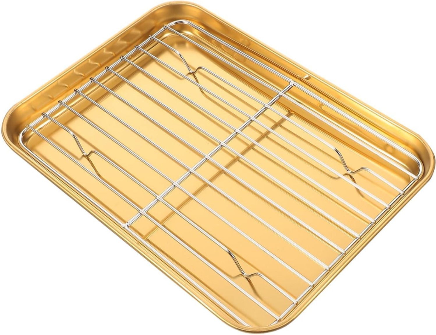 Gold Stainless Steel Serving Tray with Rack for Fries Snacks and Appetizers 0 Slice Toast Rack-image-18