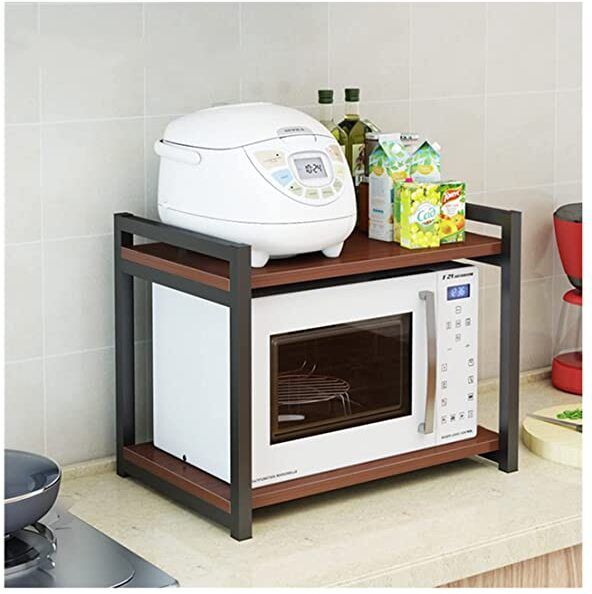 Metal+Wood Microwave Stand || Oven & OTG Stand for Kitchen Counter|| with Hooks 2 Slice Toast Rack