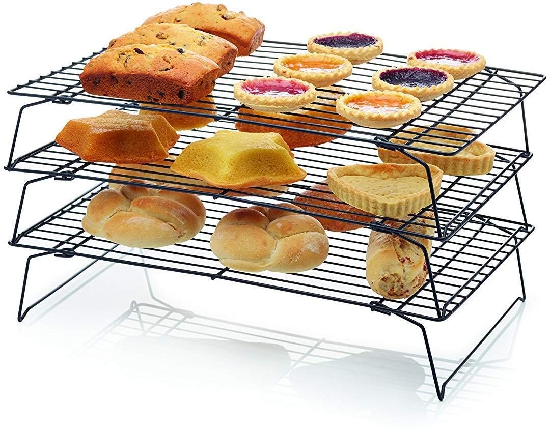 3-Tier Cooling Rack for Baking Cookies Cake Bread Pastries and More Space-Saving 3 Slice Toast Rack
