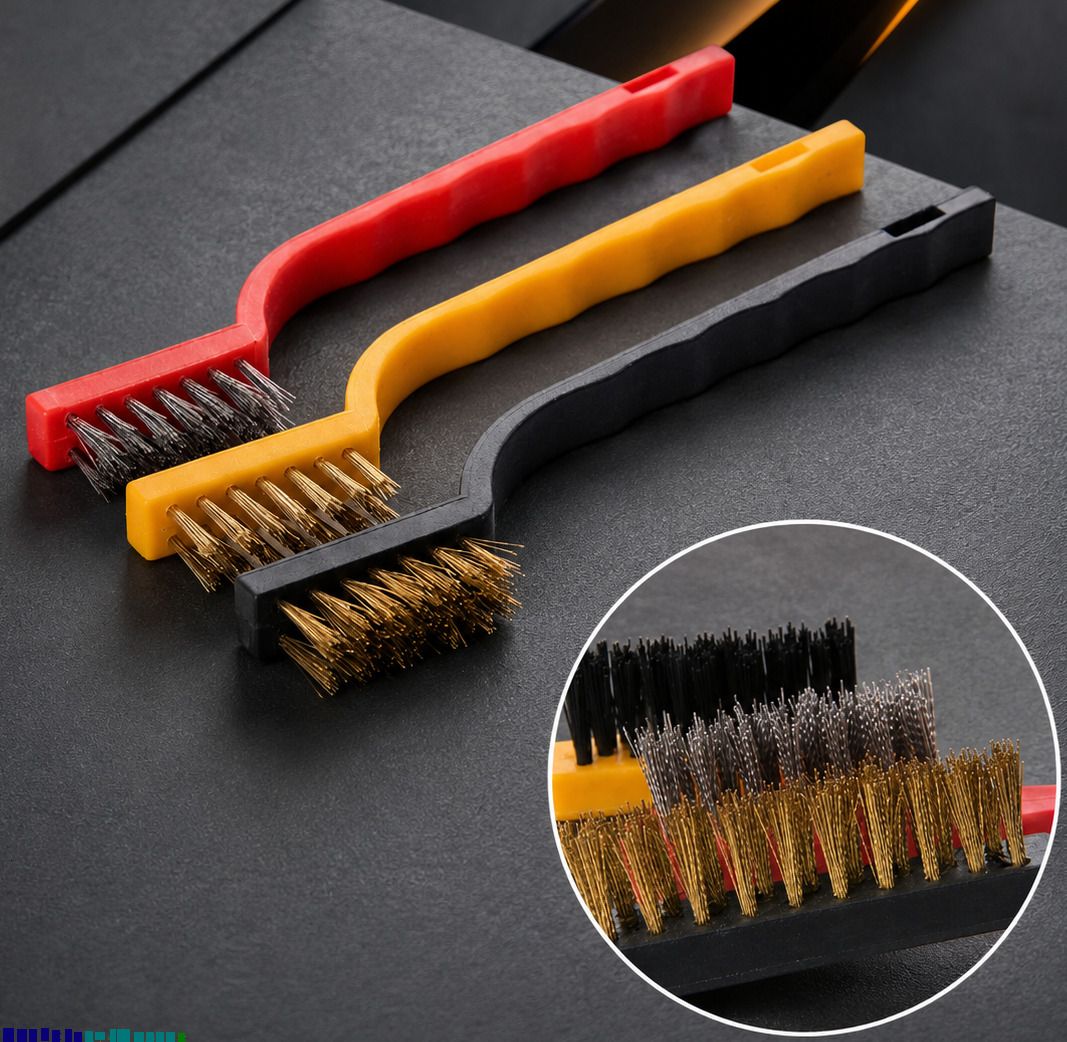 bzilo Wire Brush Set 3-Piece Set for Cleaning Rust, Paint & Dirt Stainless Steel A4 Handle Scratch Brush-picture-41