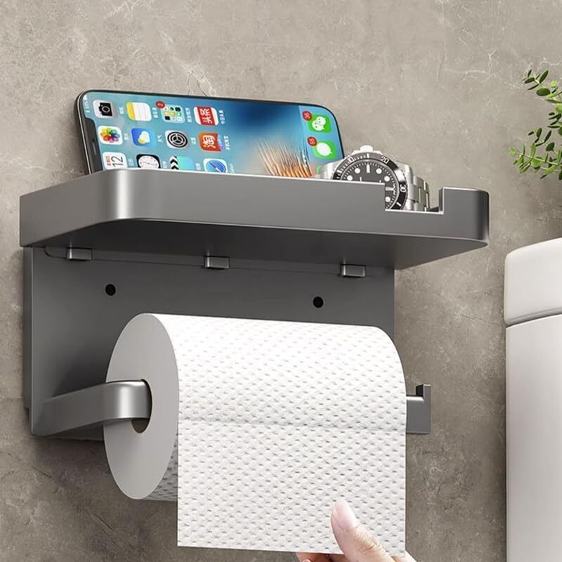 Self Adhesive Toilet Paper Holder with Phone Shelf, Wall Mounted, Plastic Plastic Toilet Paper Holder-image-17