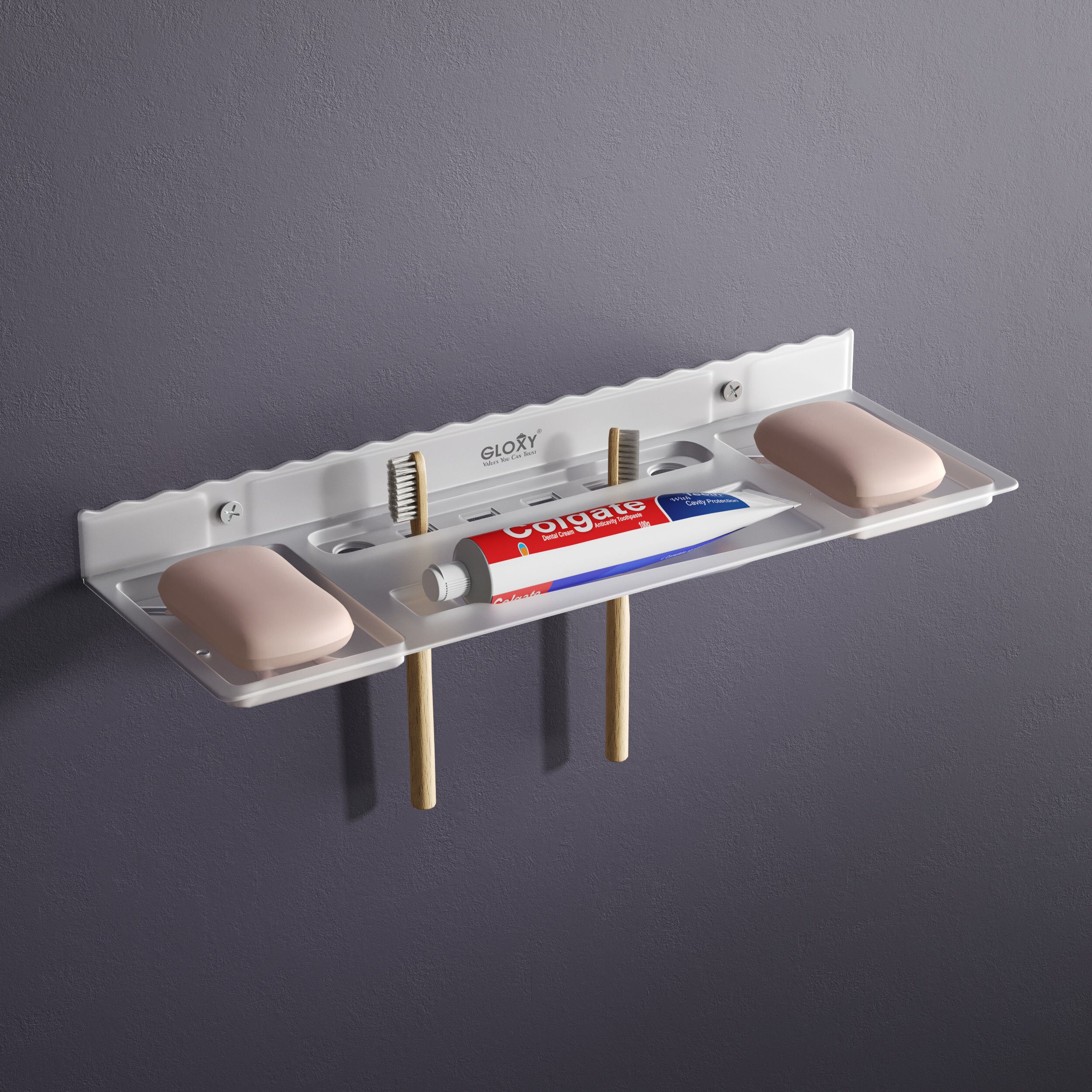 Double Soap Holder with Toothbrush Stand |Bathroom Organizer for Kitchen & Basin Acrylic Toilet Paper Holder-image-38