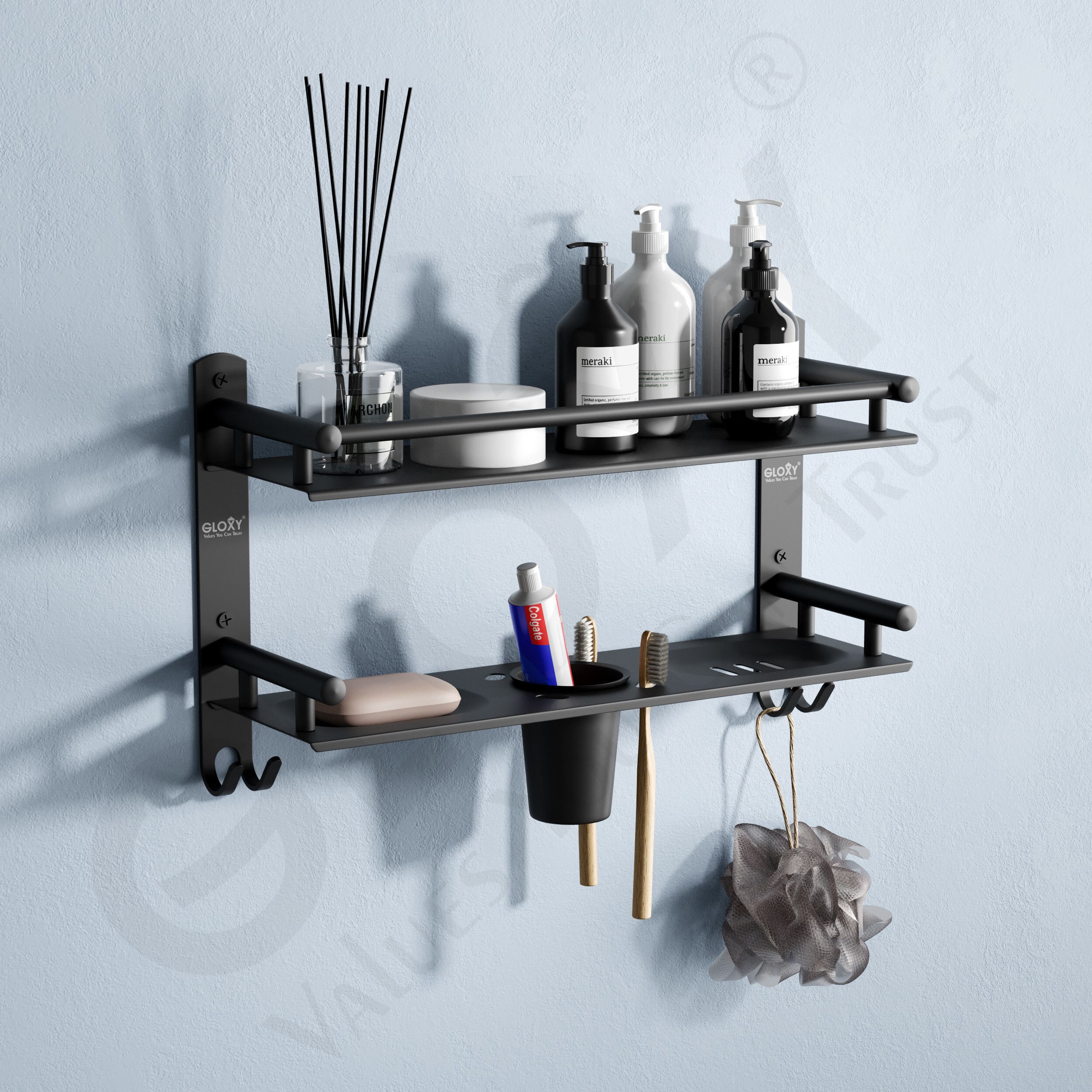 Wall Mount Bathroom Shelf – Black 2-Layer Rack with Soap Dish & Tumbler Holder Stainless Steel Toilet Paper Holder-image-41