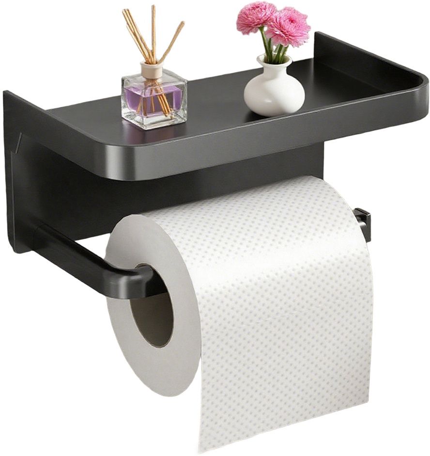 maycreate Bathroom Wall Toilet Paper Holder with Shelf No Drill ABS Organizer Plastic Toilet Paper Holder-picture-7