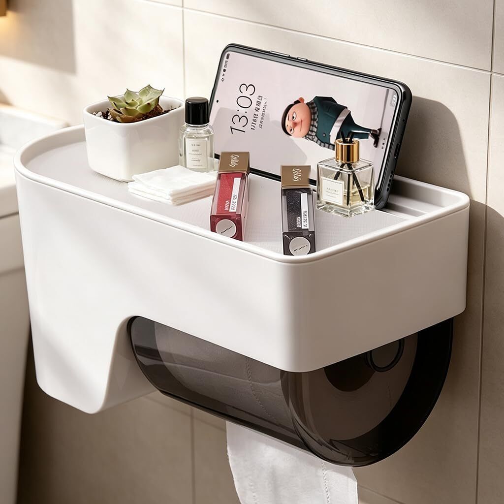 Self Adhesive Wall Mounted Toilet Paper Holder Waterproof Storage Shelf Plastic Toilet Paper Holder-image-29
