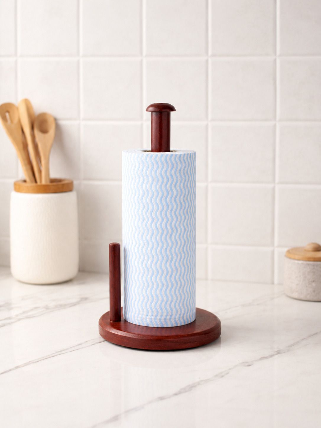 DecorLay Wooden Paper Towel Holder Stand for Kitchen (Pack of 1) Wooden Toilet Paper Holder-image-2