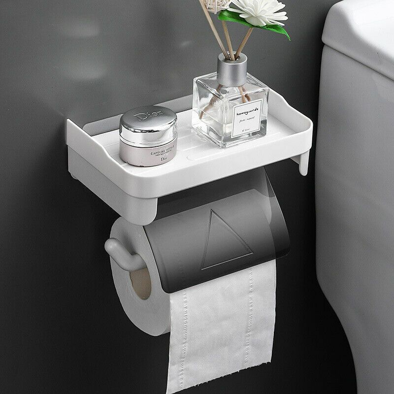 amulakh Wall Mount Punch-free Roll Paper Storage Rack Multi-function Toilet Paper Holder Plastic Toilet Paper Holder-picture-2