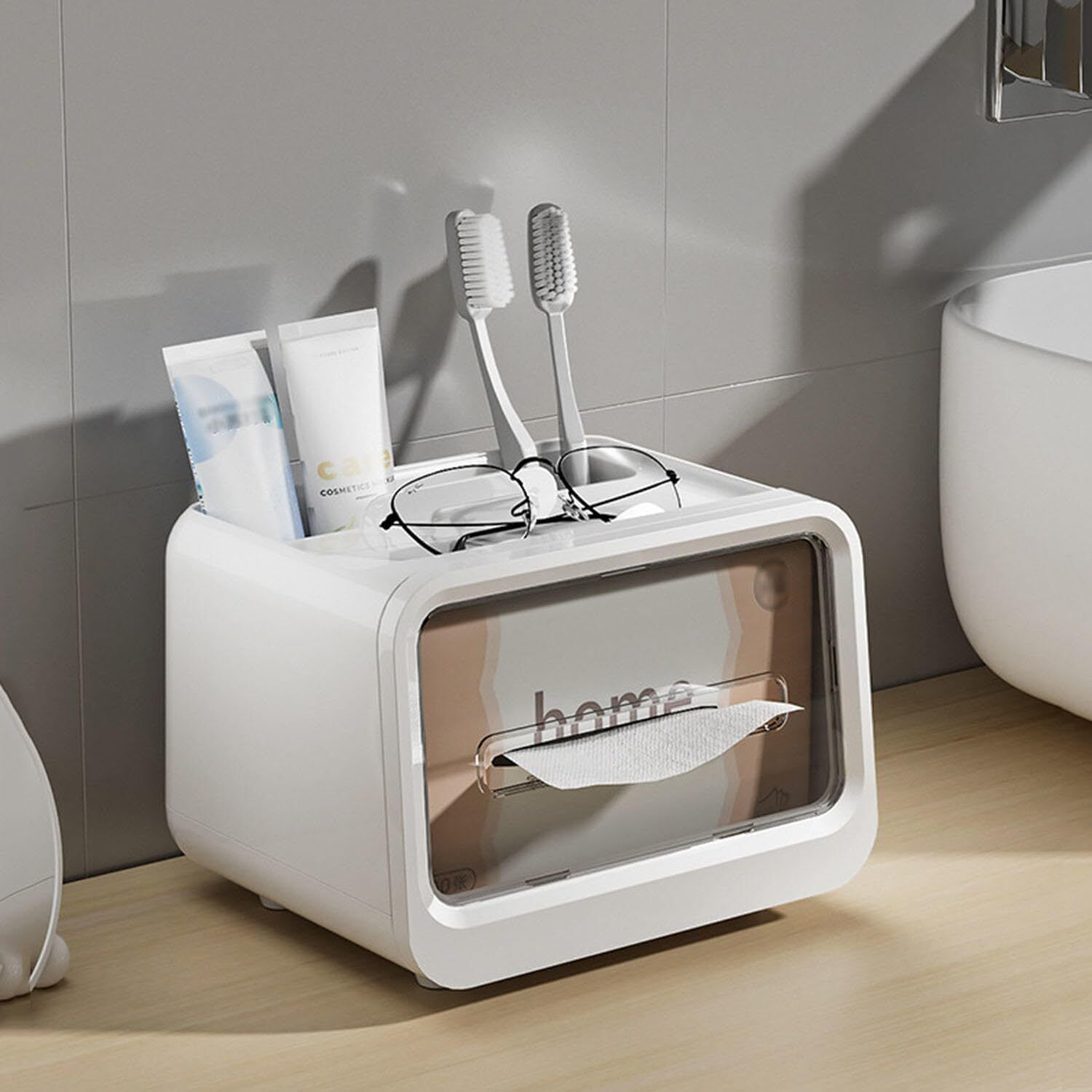Tissue Box Holder with Lid Large Capacity Dual Compartments for Office/Home Plastic Toilet Paper Holder-image-49