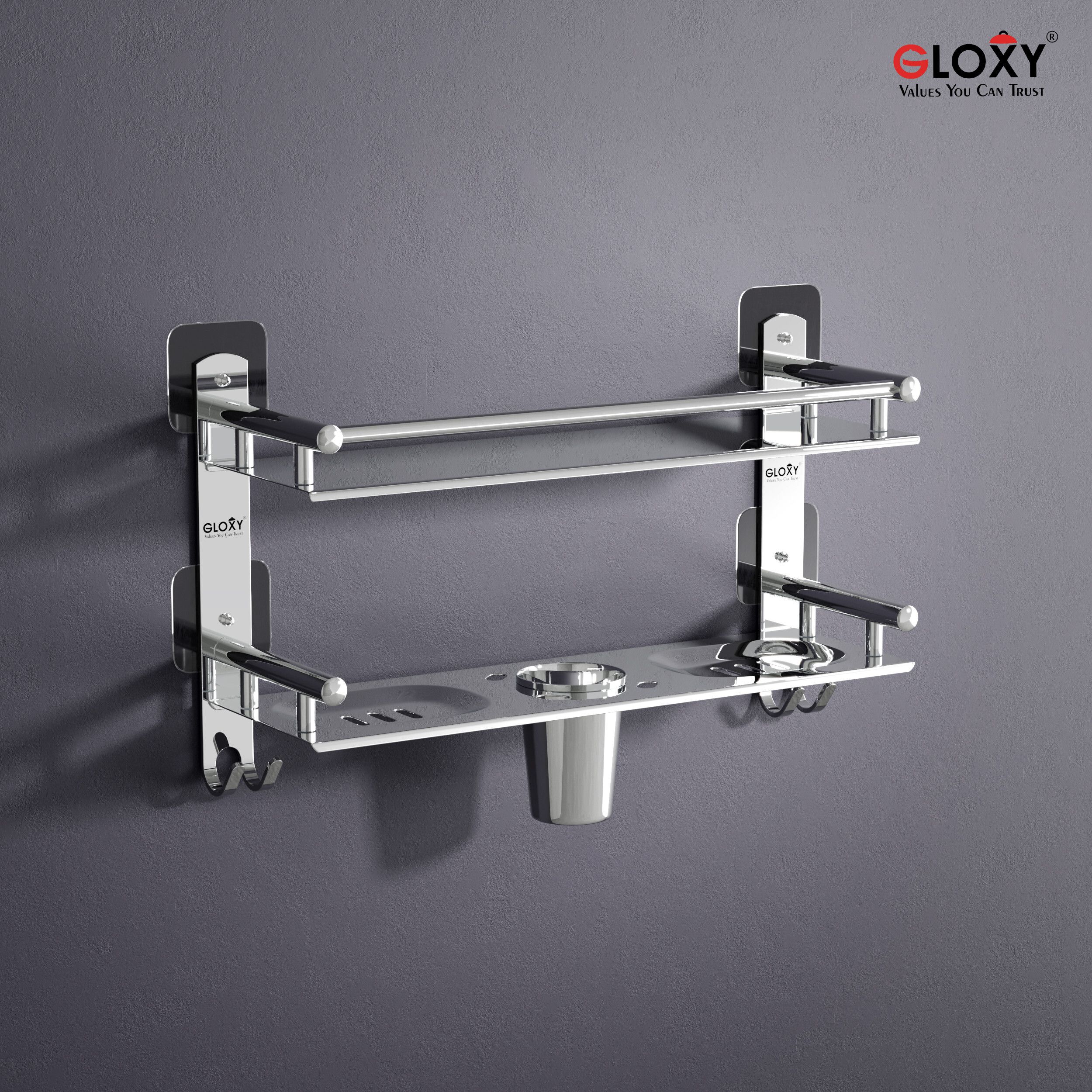 4 in 1 Adhesive Stickers Bathroom Shelf with Soap Dish and Toothbrush Holder Stainless Steel Toilet Paper Holder-image-26