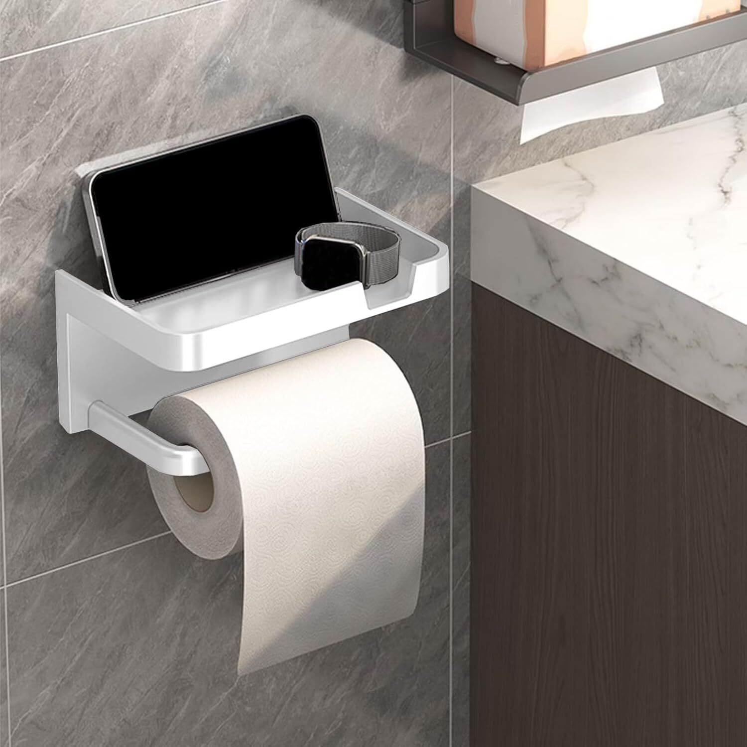 Self Adhesive Wall Mount Plastic Toilet Tissue Paper Holder With Mobile Holder Plastic Toilet Paper Holder-image-16