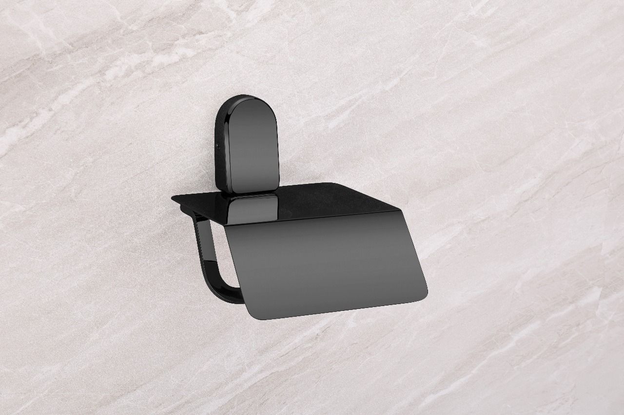 agmeco Stylish Wall Mounted Paper Holder with Flap ( Aura Black ) Stainless Steel Toilet Paper Holder-picture-13