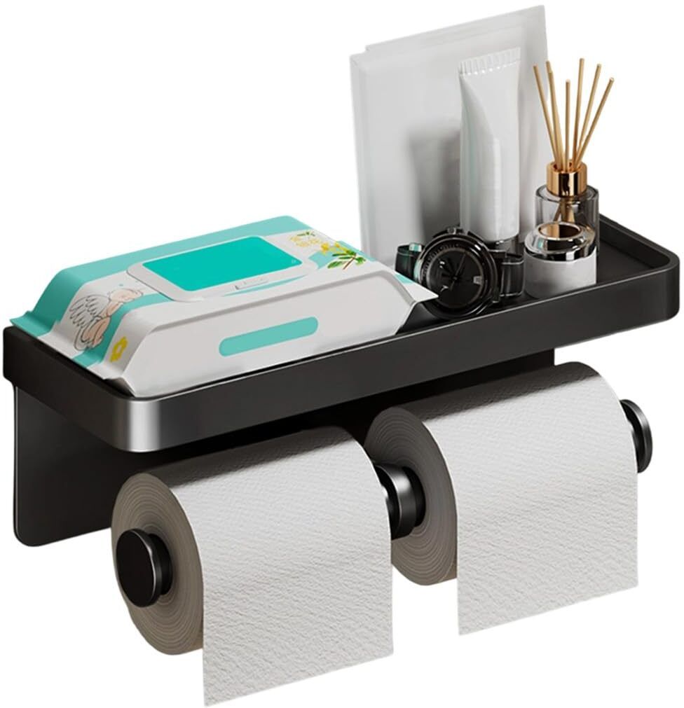 Metal Toilet Paper Holder with Shelf Dual Roll Storage Bathroom Organizer Plastic Toilet Paper Holder-image-37