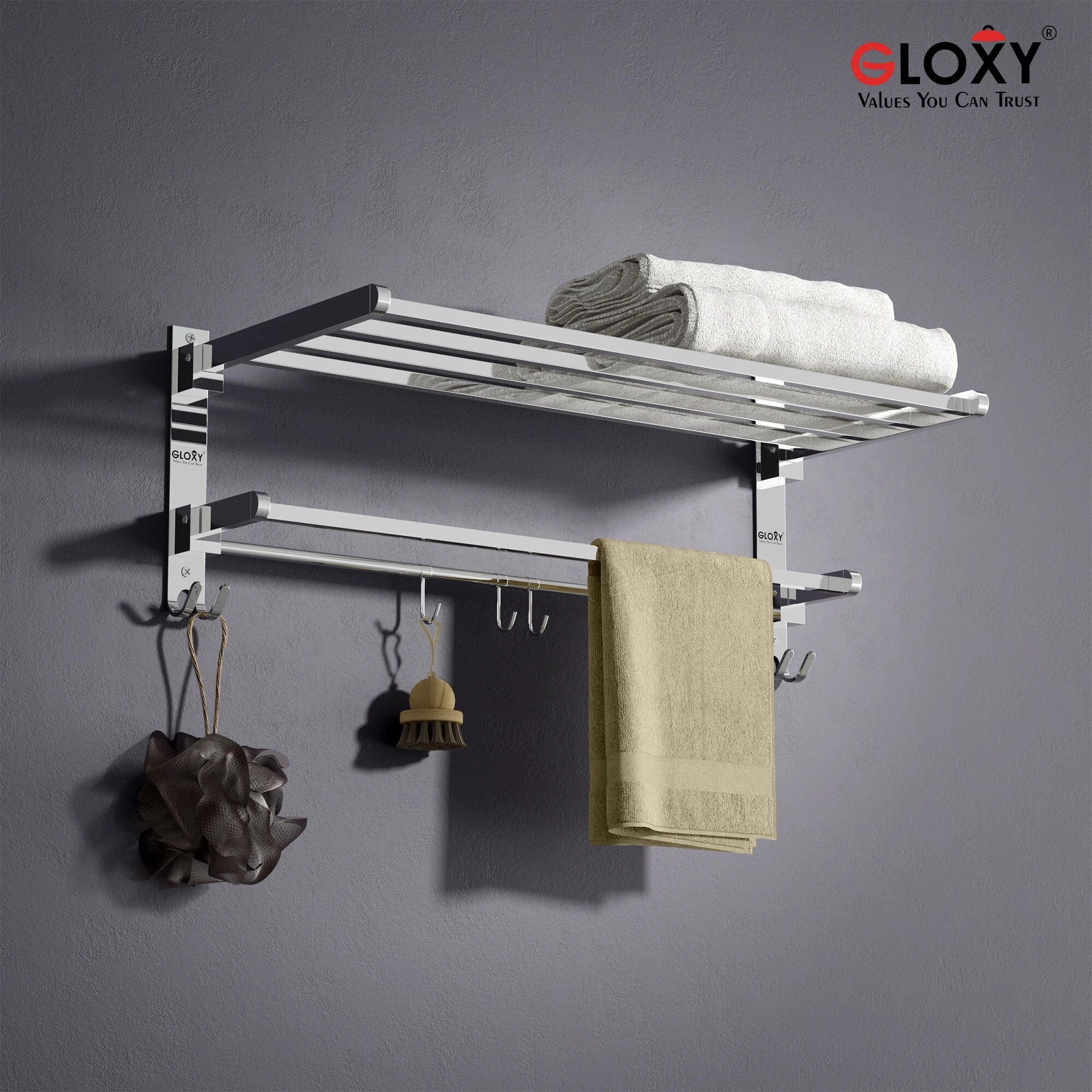 Foldable Bathroom Rack | Multipurpose Towel Stand & Hanger | Wall Mount Shelf Stainless Steel Toilet Paper Holder-image-24
