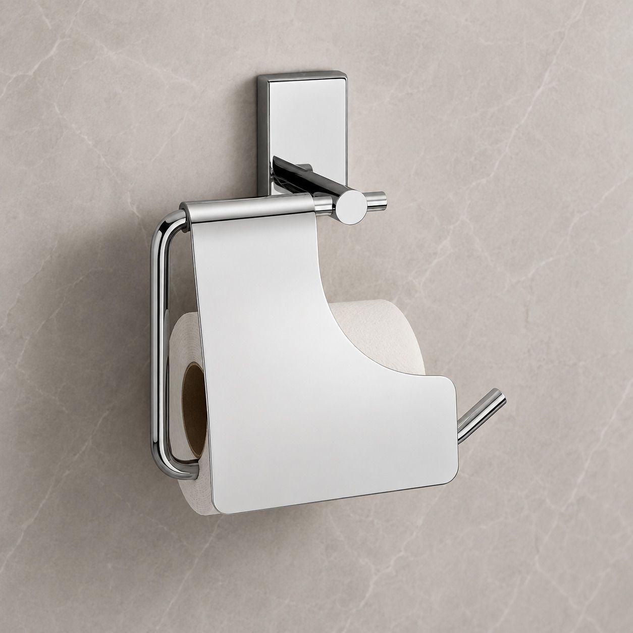 Chrome Toilet Paper Holder with Integrated Flap Cover Silver Toilet Paper Holder-image-15