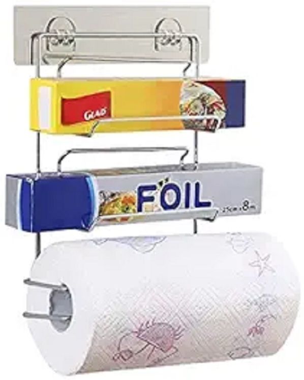 3 in 1 Wall Mounted Storage Rack, Catering Aluminum Foil Iron Toilet Paper Holder-image-16