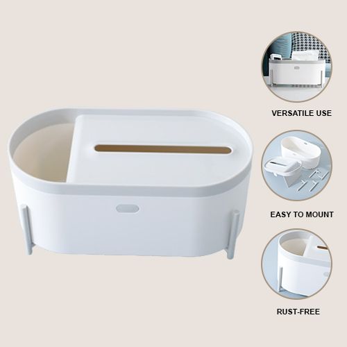 Tissue Storage Box with Compartment | Table Paper Dispenser | Plastic Toilet Paper Holder-image-3