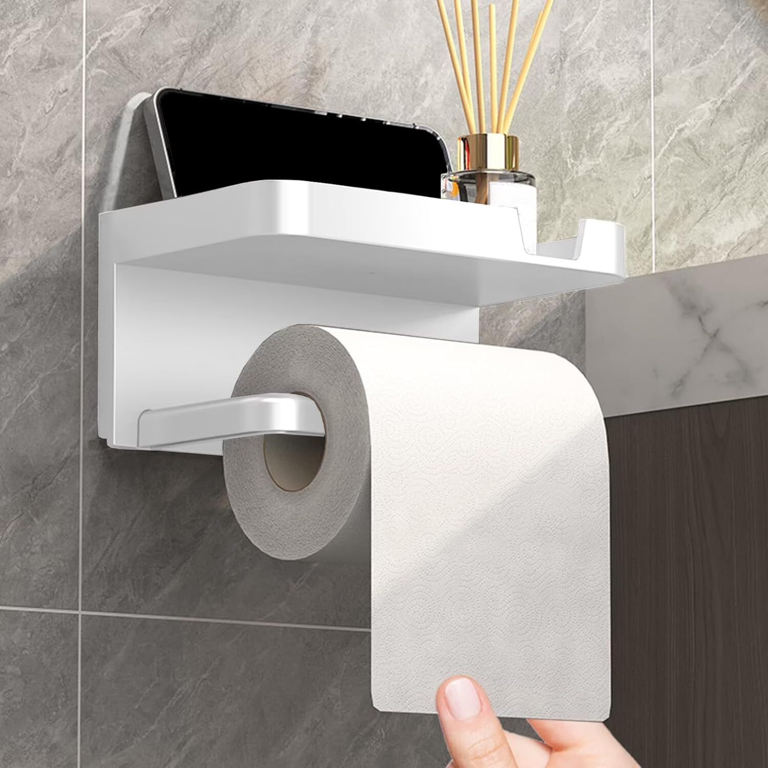 Self Adhesive Wall Mount Plastic Toilet Tissue Paper Holder With Mobile Holder Plastic Toilet Paper Holder-image-17