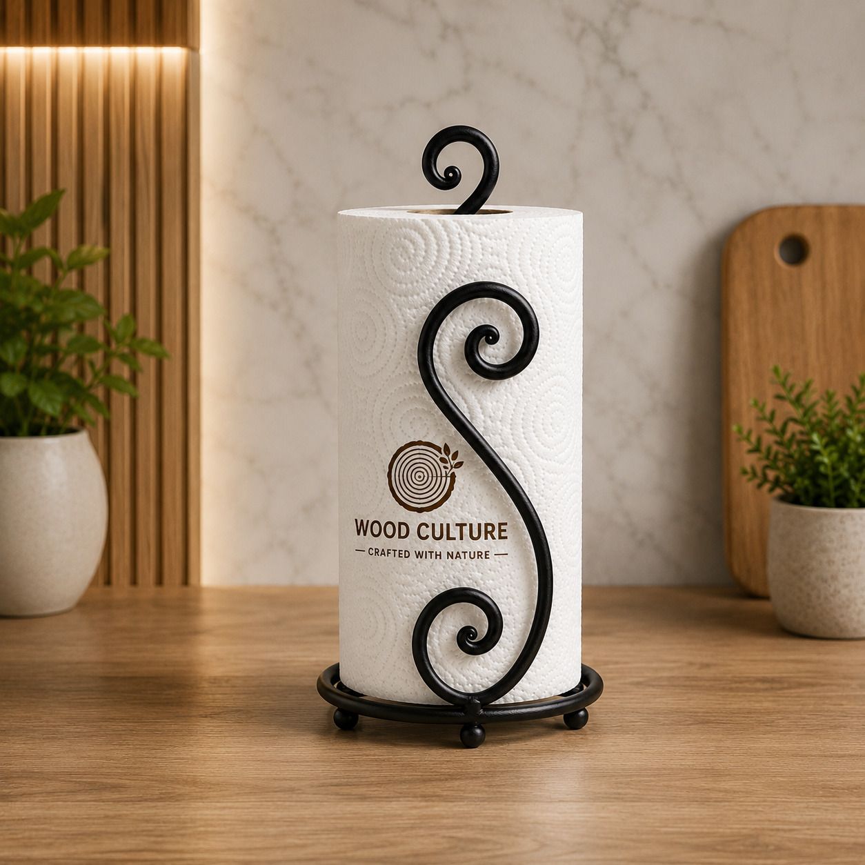 Wood Culture Metal Paper Towel Holder Stand for Kitchen & Dining Table Iron Toilet Paper Holder-image-24