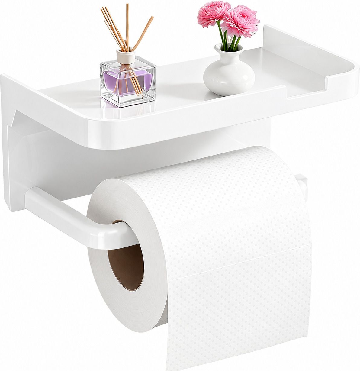 Self Adhesive Wall Mount Toilet Tissue Roll Holder For Bathroom With Shelf Plastic Toilet Paper Holder-image-15